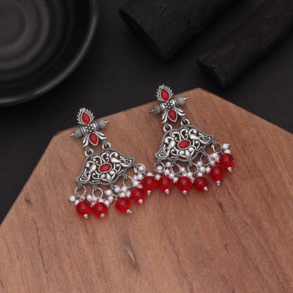 Red Color Oxidised German Silver Statement Jhumki