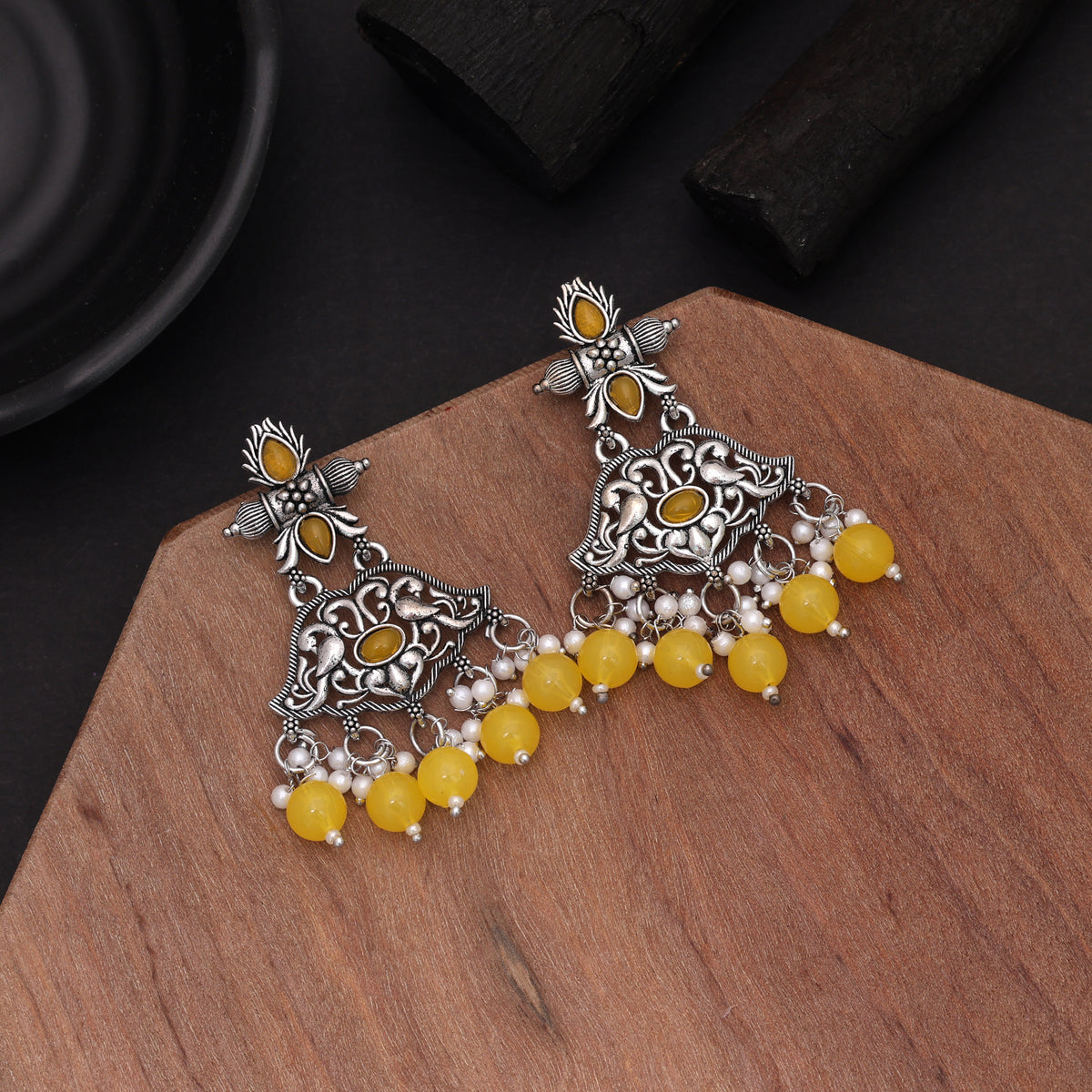 Yellow Color Oxidised German Silver Bright Jhumka