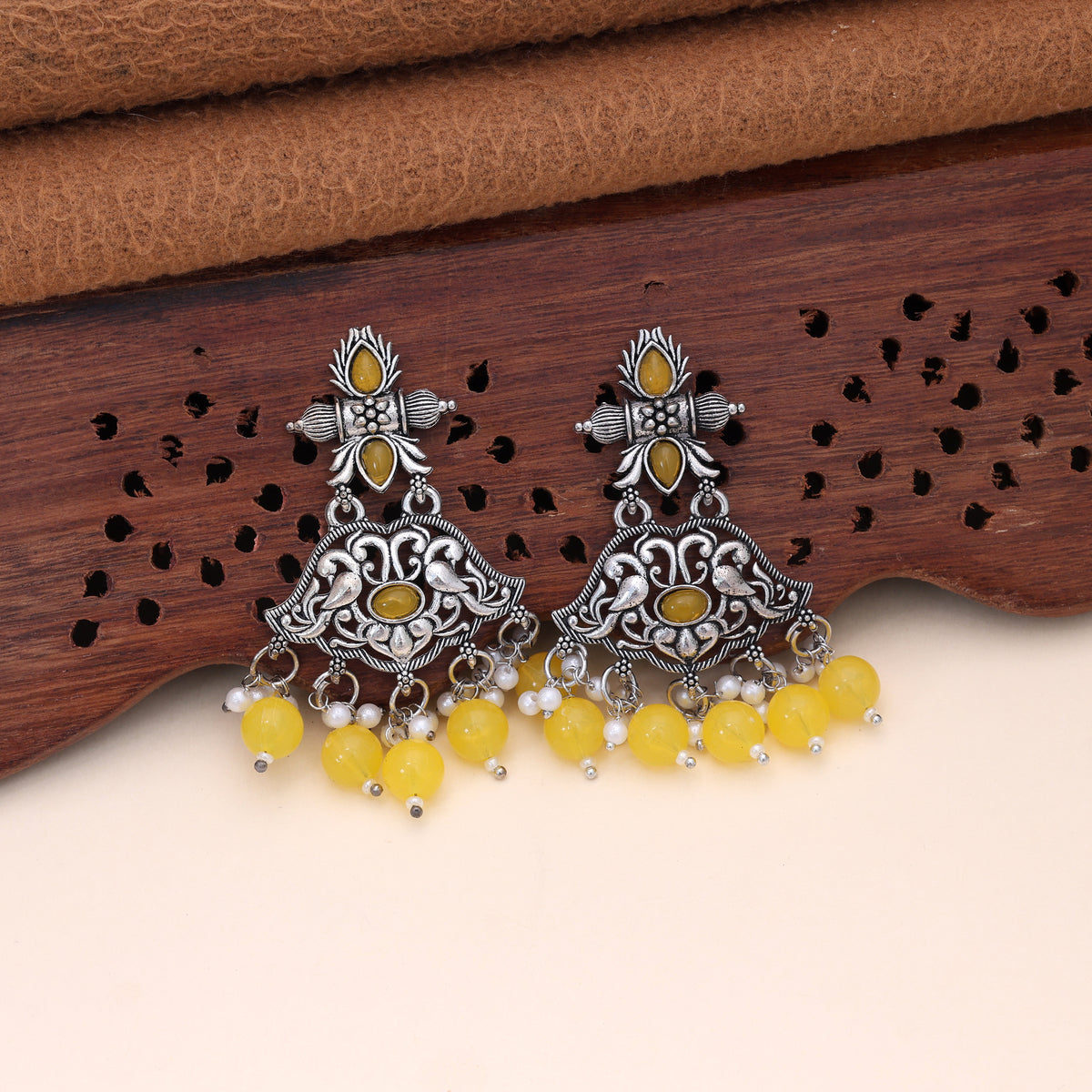 Yellow Color Oxidised German Silver Bright Jhumka