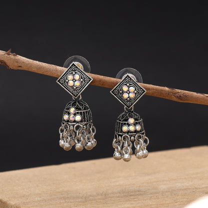 White Color Oxidised German Silver Pearl Drop Earrings