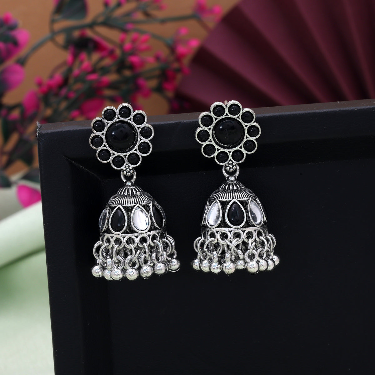 Black Color Oxidised German Silver Polish Tribal Dangle Earrings