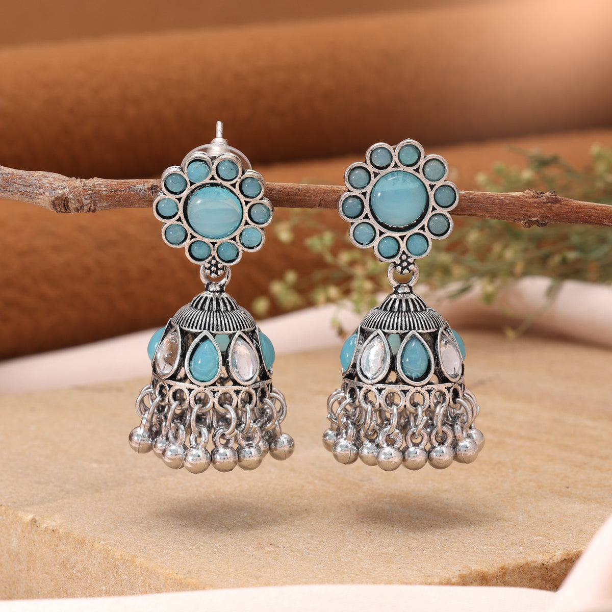 Blue Color Oxidised German Silver Royal Tribal Jhumka