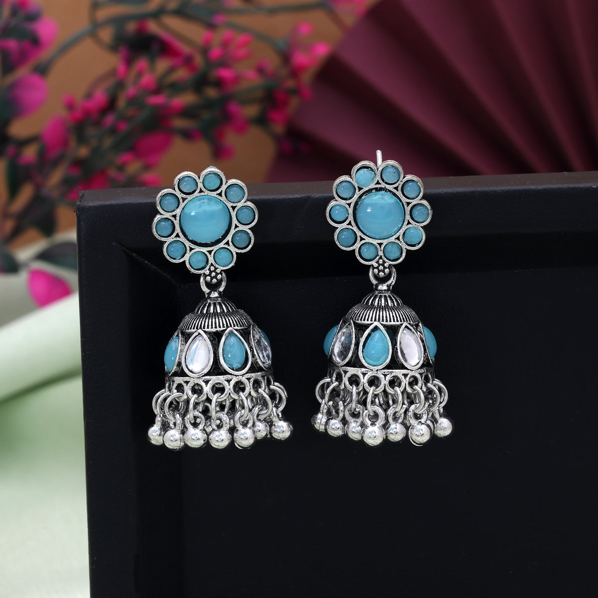 Blue Color Oxidised German Silver Royal Tribal Jhumka