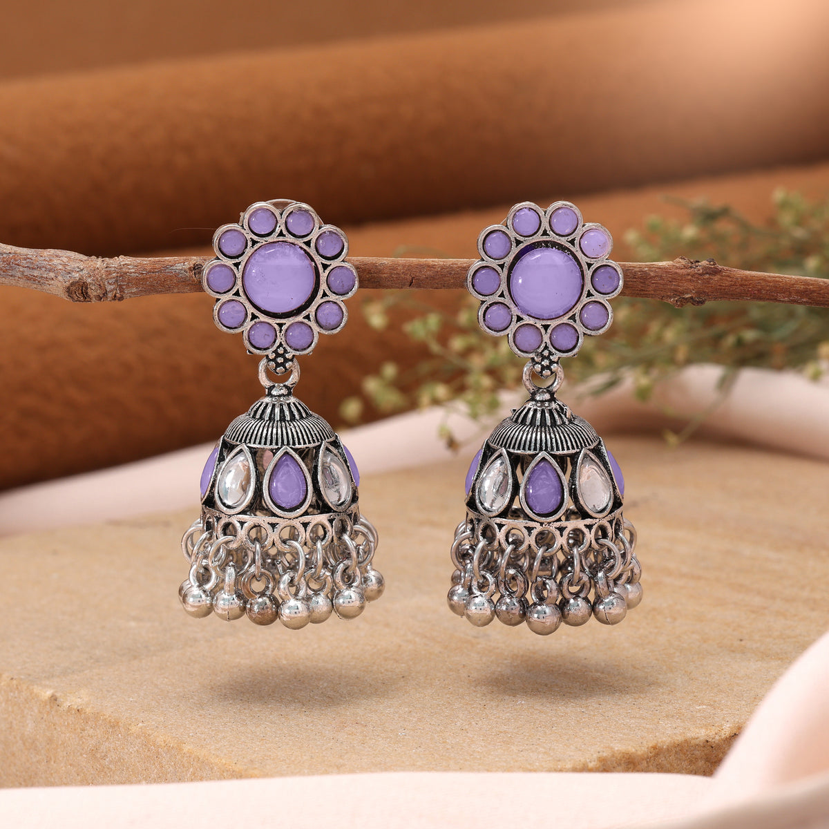 Light Purple Color Oxidised German Silver Lavender Drop Earrings