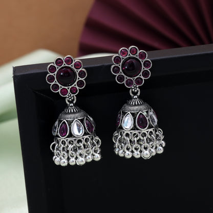 Purple Color Oxidised German Silver Statement Earrings
