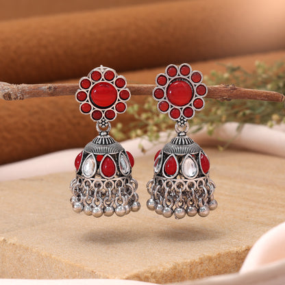 Red Color Oxidised German Silver Statement Jhumki