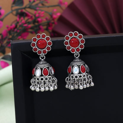 Red Color Oxidised German Silver Statement Jhumki