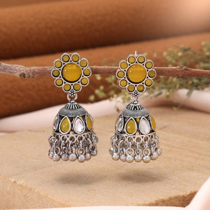 Yellow Color Oxidised German Silver Bright Jhumka