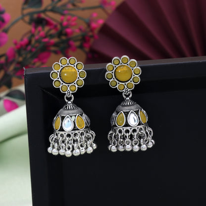Yellow Color Oxidised German Silver Bright Jhumka