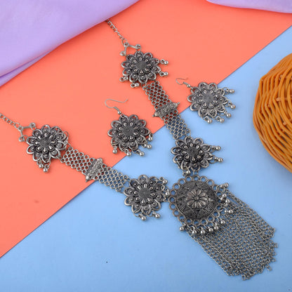 Statement-Halskettenset in Silberfarbe mit oxidiertem Finish für auffällige Ethno-Stile