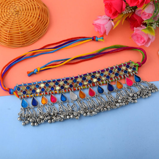 Hand-Painted Multi Color Meena Work Oxidised Necklace Set With Bright Hues