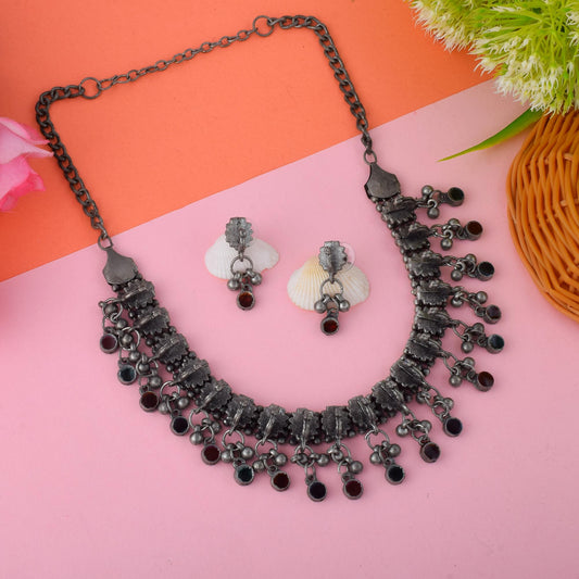 Eclectic Multi Color Oxidised Necklace Set To Brighten Ethnic Ensembles