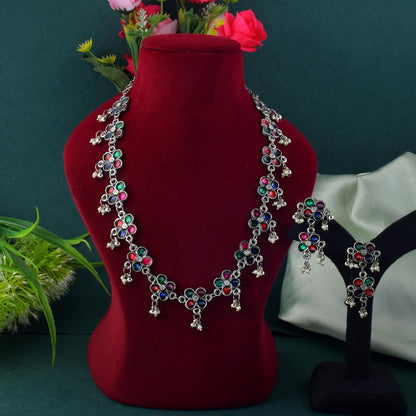 Stylish Multi Color Meena Work Oxidised Necklace Set For Festive Attire