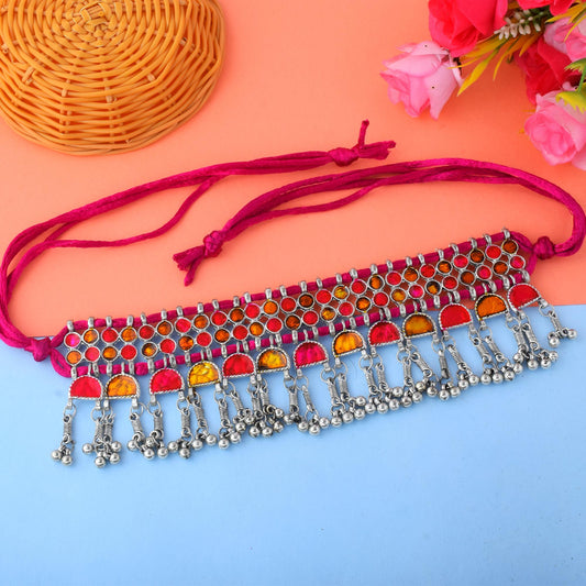 Bright Multi Color Meena Work Oxidised Necklace Set For Vibrant Ethnic Looks