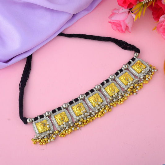 Vintage Gold & Silver Color Oxidised Necklace Set For Regal Ethnic Styling