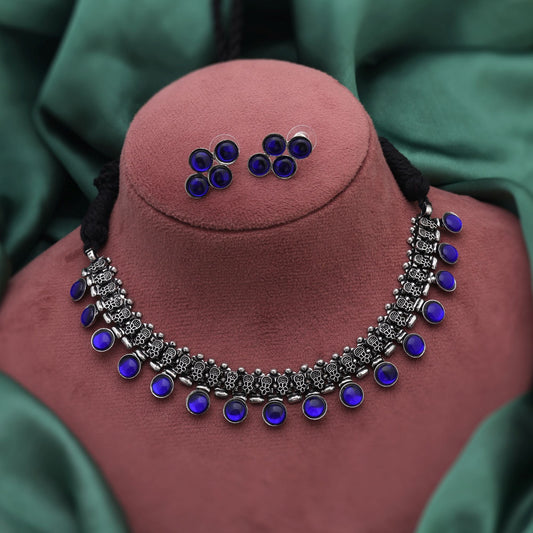 Beautiful Blue Color Oxidised Necklace Set Designed For Women’S Ethnic Wear And Styling