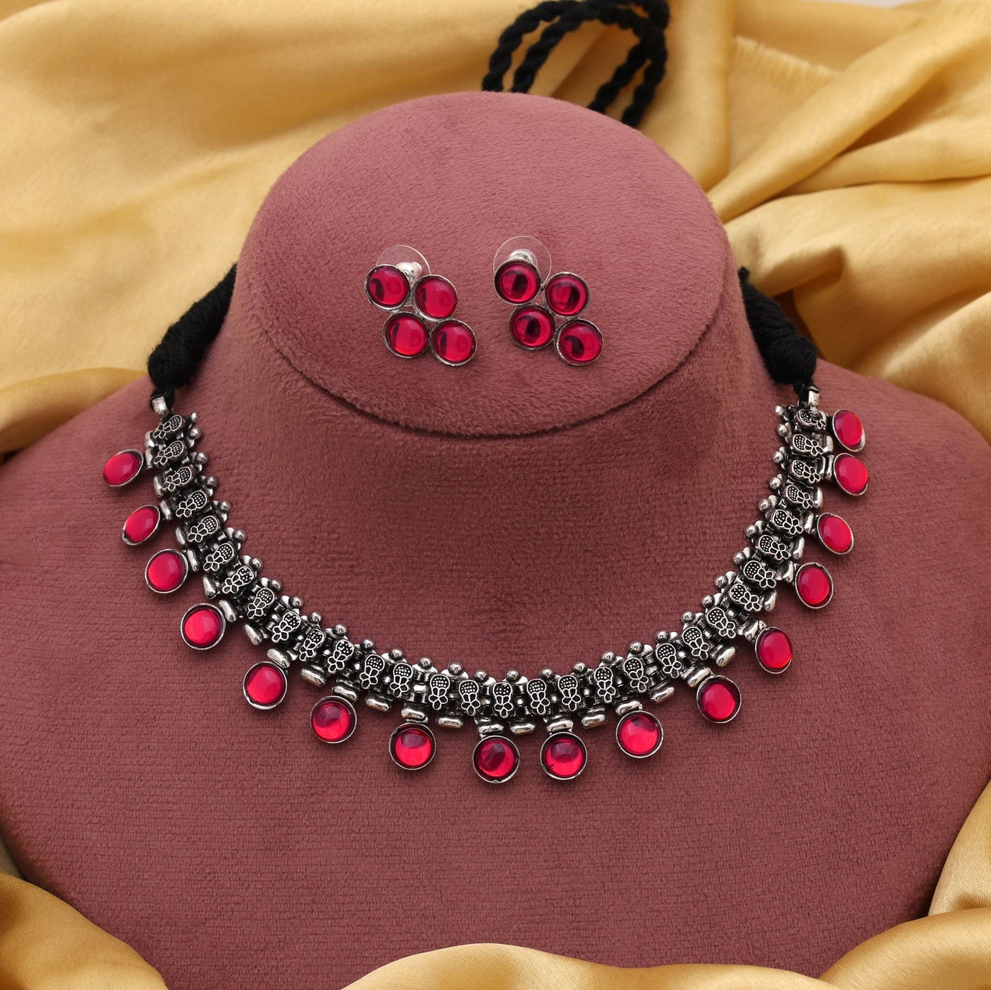 Gorgeous Rani Color Oxidised Necklace Set Crafted For Festivals, Parties, And Cultural Events