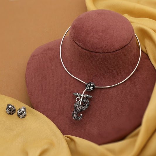 Elegant Silver Color Hasli Oxidised Necklace Set Perfect For Traditional And Cultural Styling