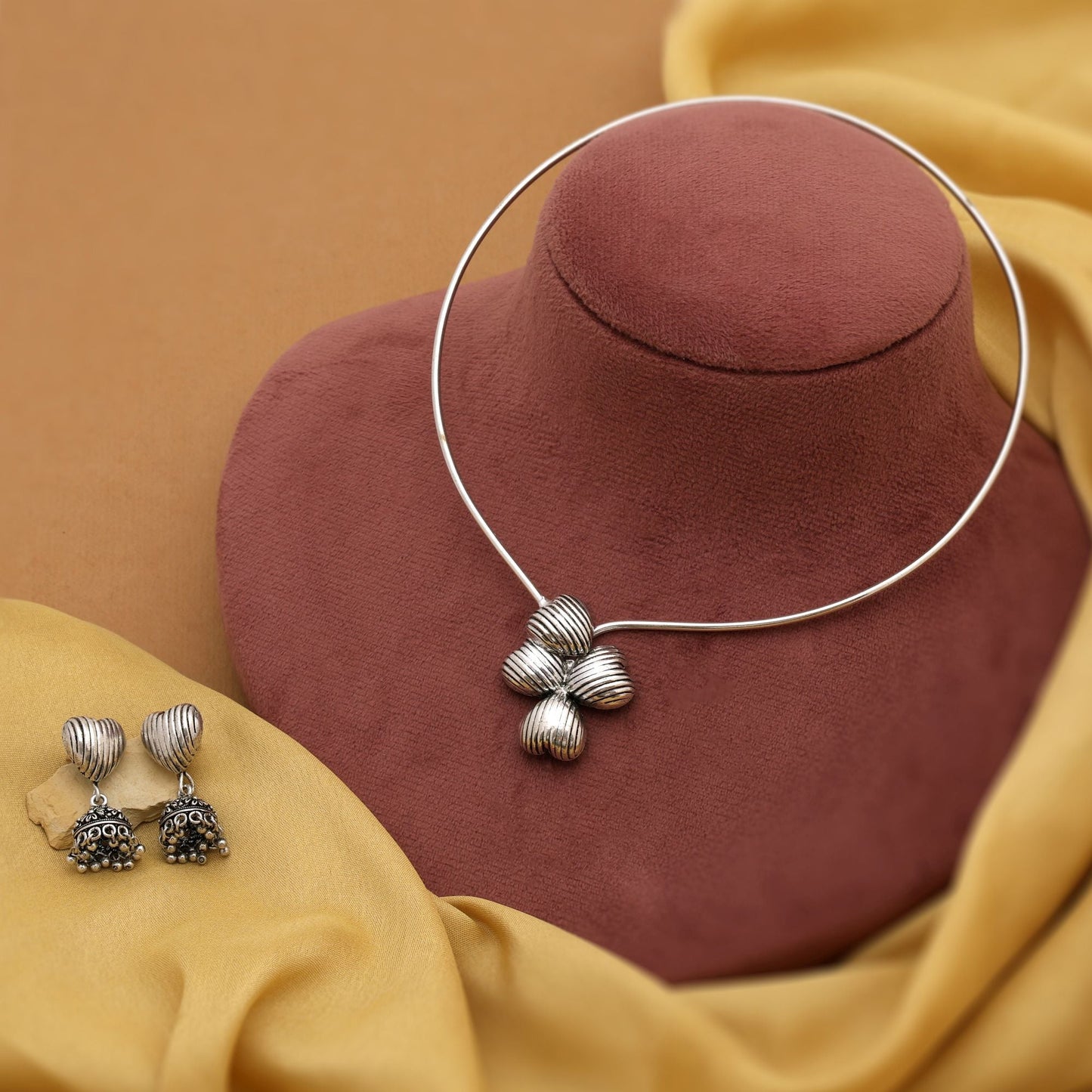 Gorgeous Silver Color Hasli Oxidised Necklace Set Designed For Bridal Jewelry And Ethnic Functions