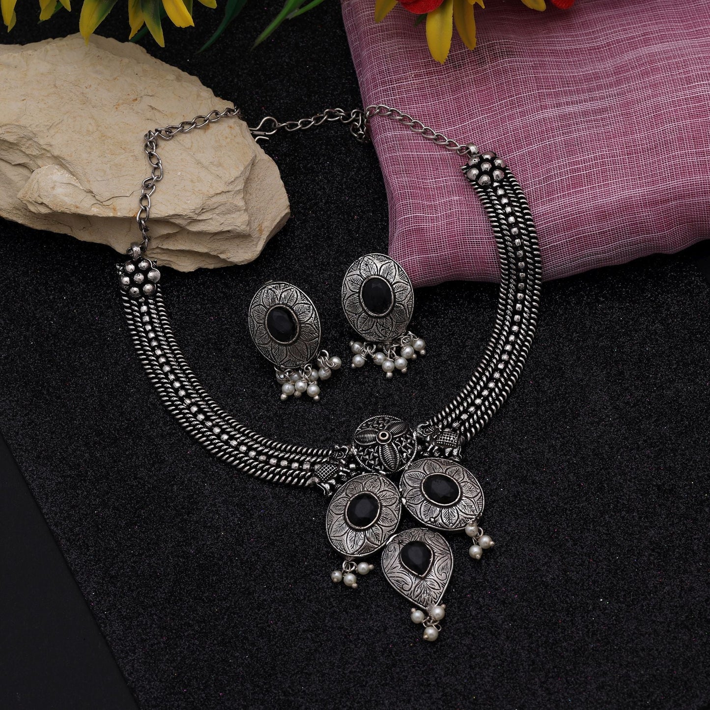 Stylish Black Color Oxidised Necklace Set Perfect For Wedding Functions, Parties, And Celebrations