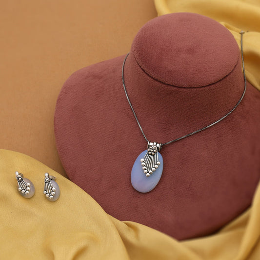 Graceful White Color Oxidised Necklace Set Designed For Ethnic Styling And Women’S Traditional Jewelry