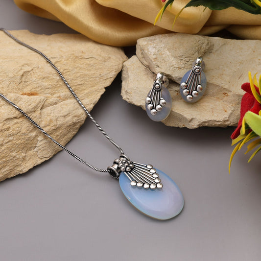 Graceful White Color Oxidised Necklace Set Designed For Ethnic Styling And Women’S Traditional Jewelry