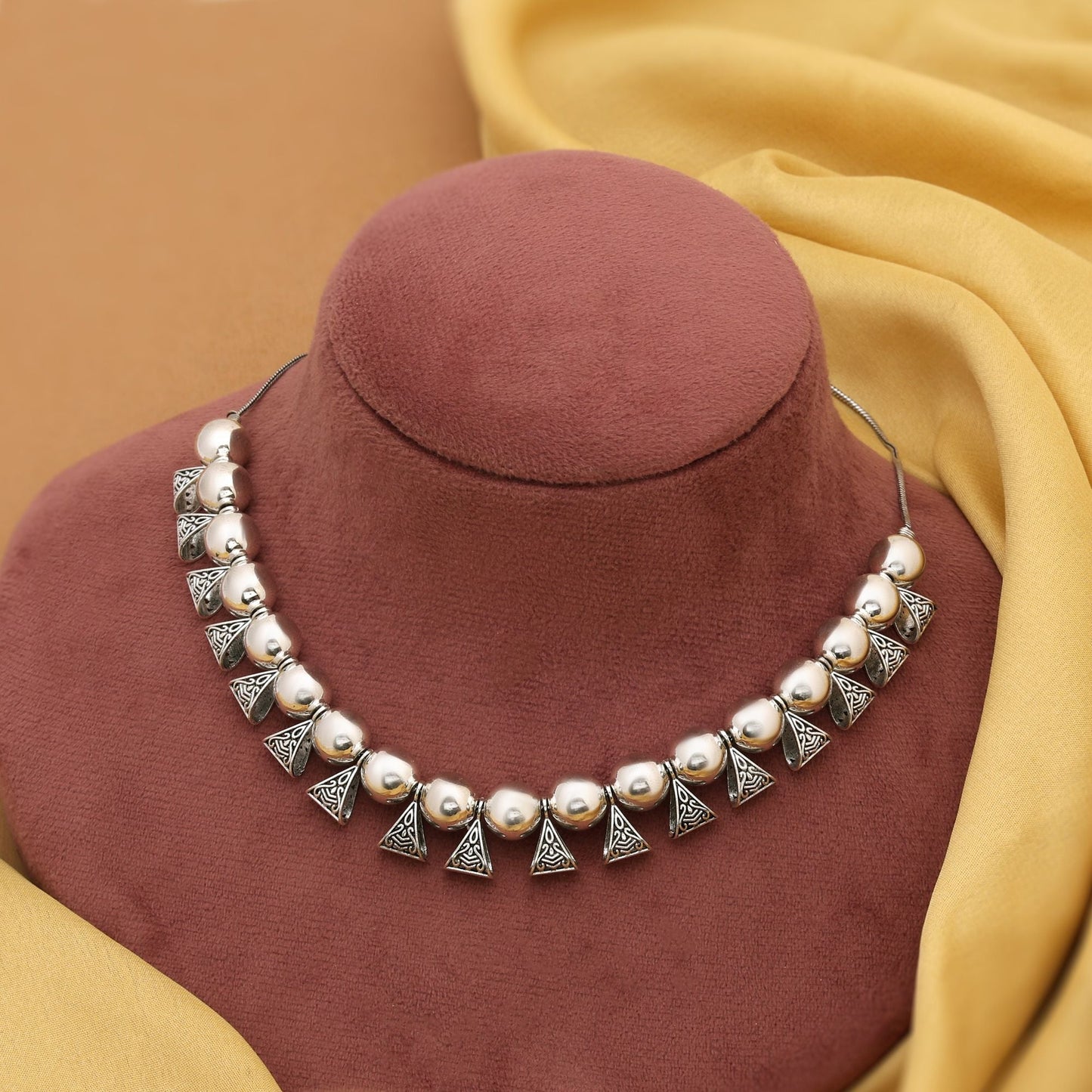 Stylish Silver Color Oxidised Necklace Crafted For Women’S Daily Wear And Cultural Festival Jewelry