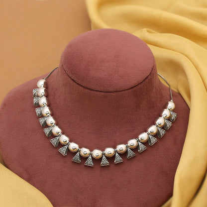 Stylish Silver Color Oxidised Necklace Crafted For Women’S Daily Wear And Cultural Festival Jewelry