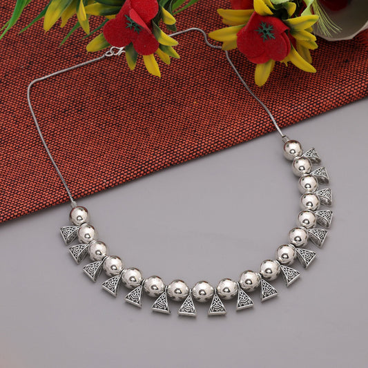 Stylish Silver Color Oxidised Necklace Crafted For Women’S Daily Wear And Cultural Festival Jewelry