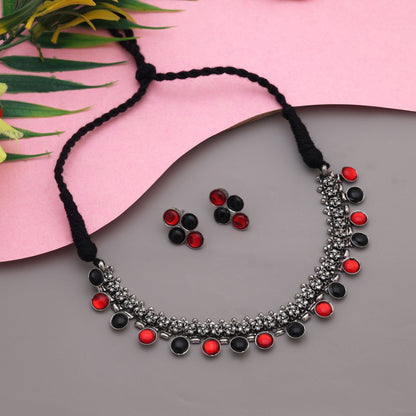 Stilvolles oxidiertes Halskettenset in Rot und Schwarz, perfekt für Bräute, Partys und Feiern