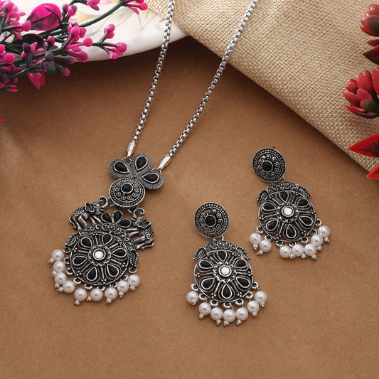 Trendy Black Color Oxidised Necklace Set For Everyday And Party Wear