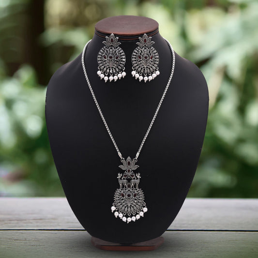 Exquisite Rani Color Oxidised Necklace Set For Women’S Festive Collection