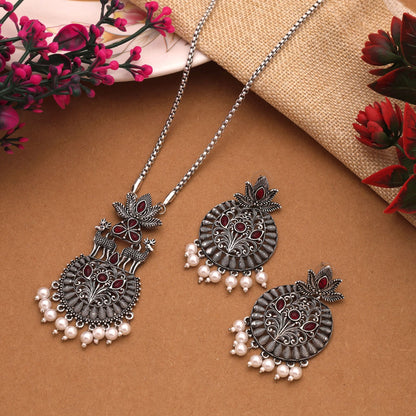 Exquisite Rani Color Oxidised Necklace Set For Women’S Festive Collection