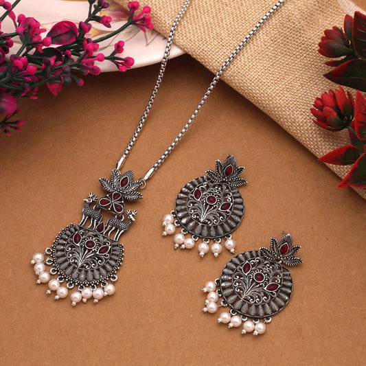 Exquisite Rani Color Oxidised Necklace Set For Women’S Festive Collection