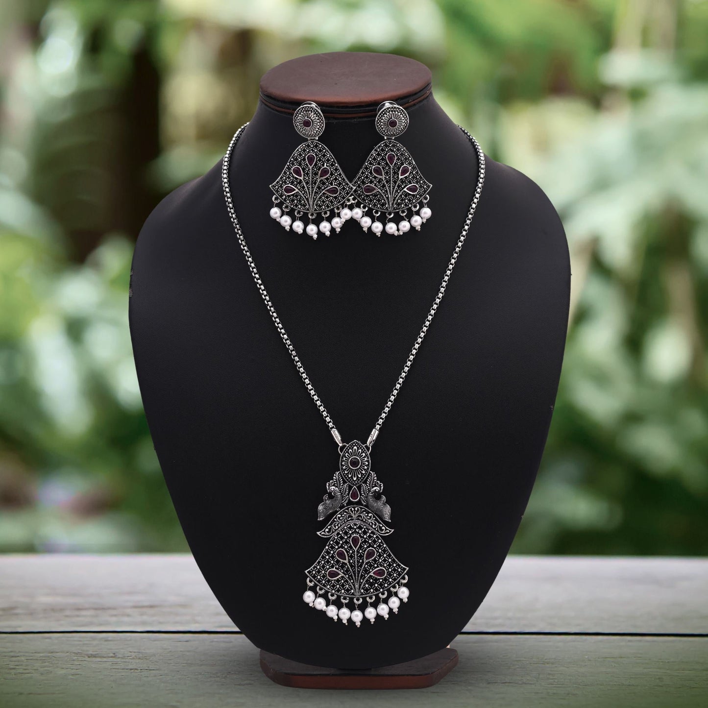Unique Purple Color Oxidised Necklace Set With Tribal-Inspired Artistic Design