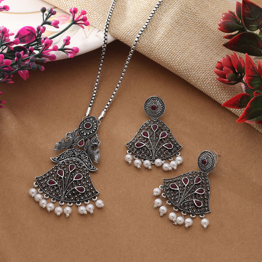 Unique Purple Color Oxidised Necklace Set With Tribal-Inspired Artistic Design