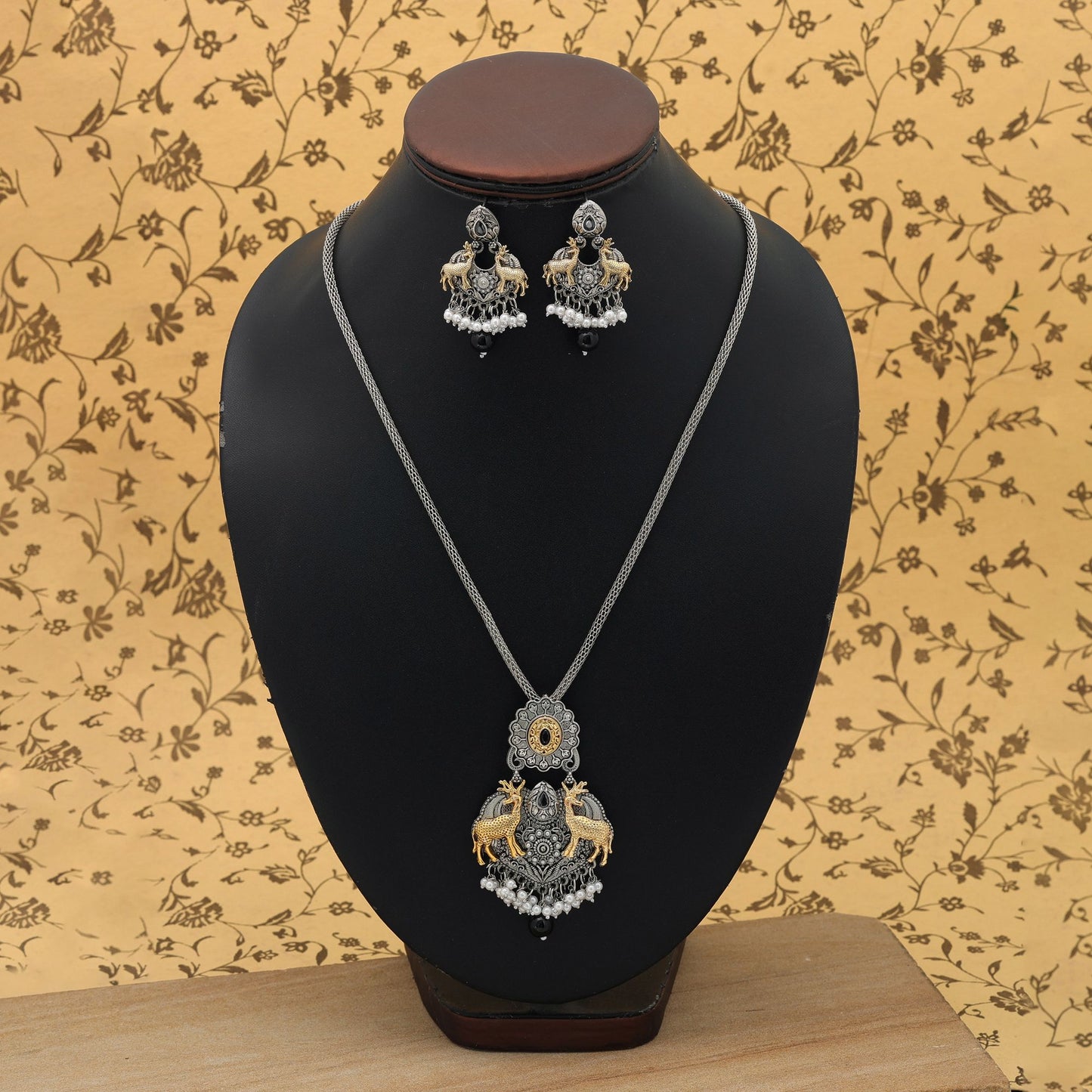 Black Color Dual Tone Oxidised Necklace Set Stylish Vintage Ethnic Jewelry Collection