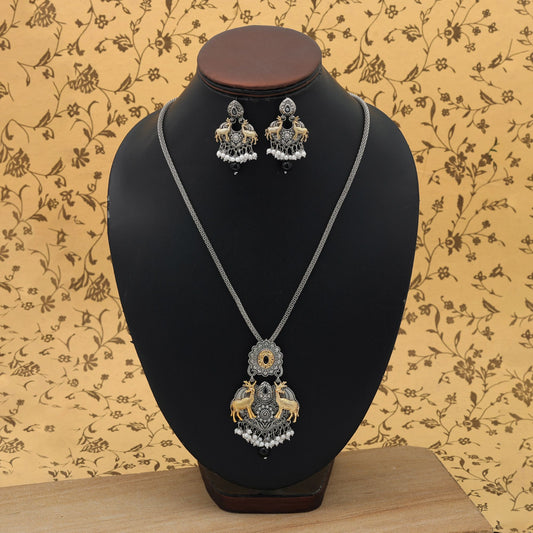 Schwarzfarbenes, zweifarbiges, oxidiertes Halsketten-Set, stilvolle Vintage-Ethno-Schmuckkollektion