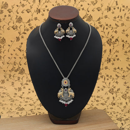 Maroon Color Dual Tone Oxidised Necklace Set Classic Antique Ethnic Jewelry Design