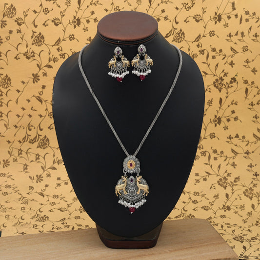 Dunkelroter, zweifarbiger, oxidierter Halsketten-Set, klassisches, antikes, ethnisches Schmuckdesign