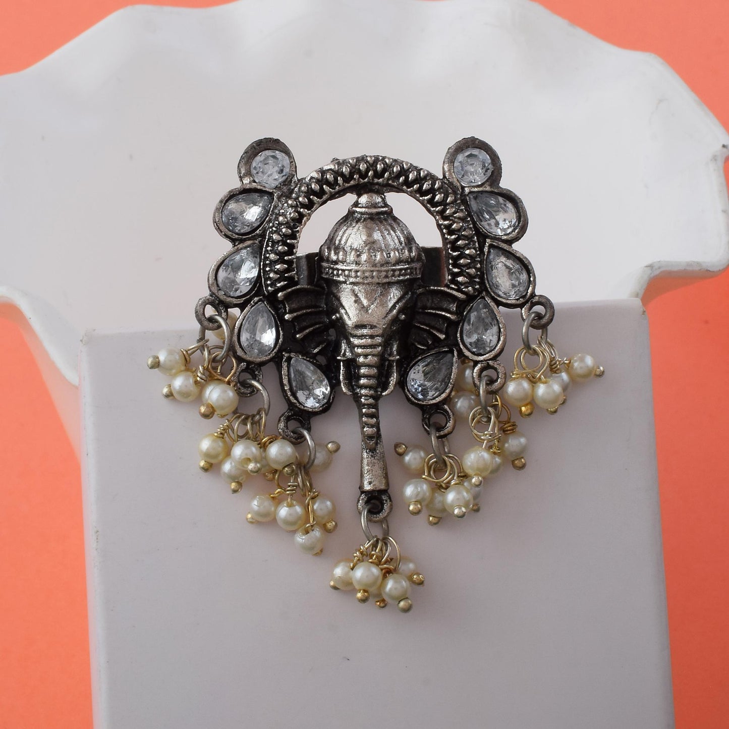 Designer Silver Color Oxidised Rings With Floral And Tribal Motifs