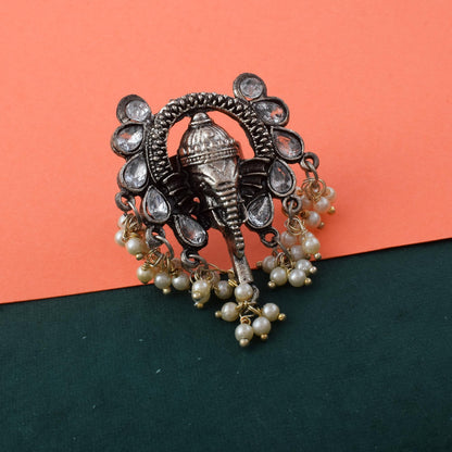 Designer Silver Color Oxidised Rings With Floral And Tribal Motifs
