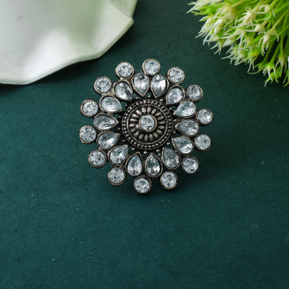 Adjustable Silver Color Oxidised Rings For Women With Ethnic Fashion