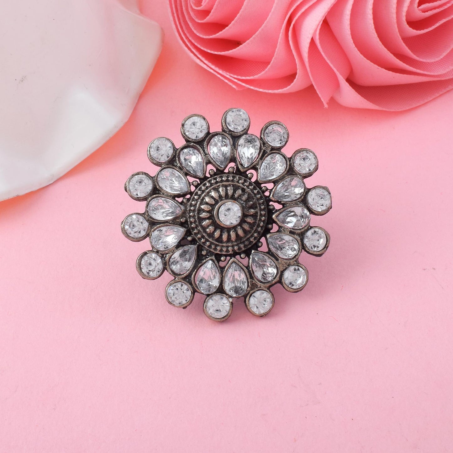 Adjustable Silver Color Oxidised Rings For Women With Ethnic Fashion