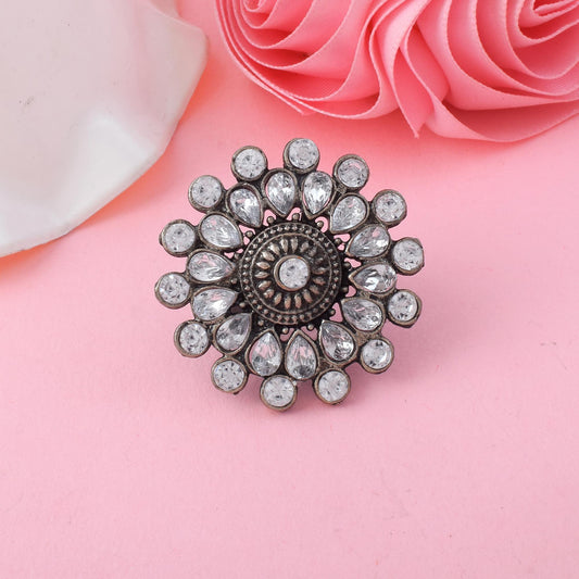 Adjustable Silver Color Oxidised Rings For Women With Ethnic Fashion