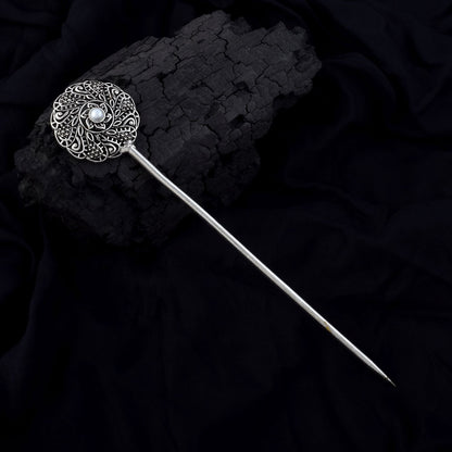 Stylish Silver Color Oxidised Hair Pin Perfect For Brides, Parties, And Cultural Fashion Jewelry