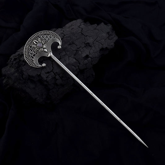 Beautiful Silver Color Oxidised Hair Pin Designed For Brides, Festivals, And Party Jewelry Styling