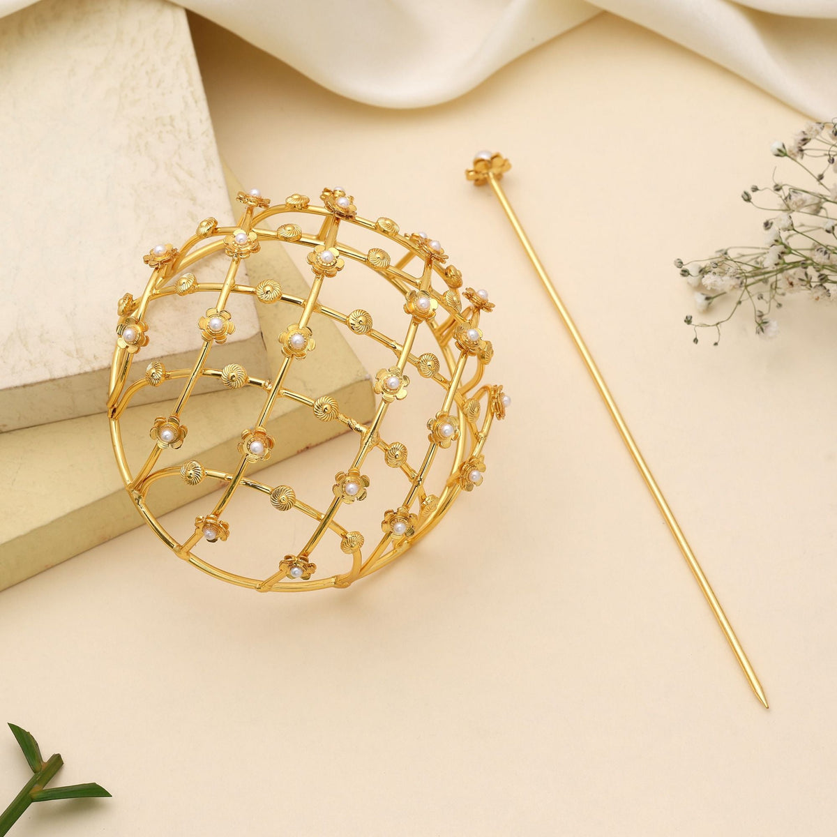 Gold Color Hair Pin Beautifully Crafted To Enhance Elegant Traditional Hairstyles For Festive Occasions | FEMNARI