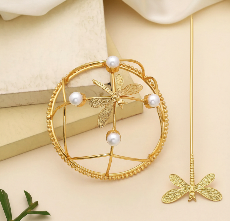Stylish Gold Color Hair Pin Designed To Add Graceful Charm To Ethnic Hair Fashion | FEMNARI
