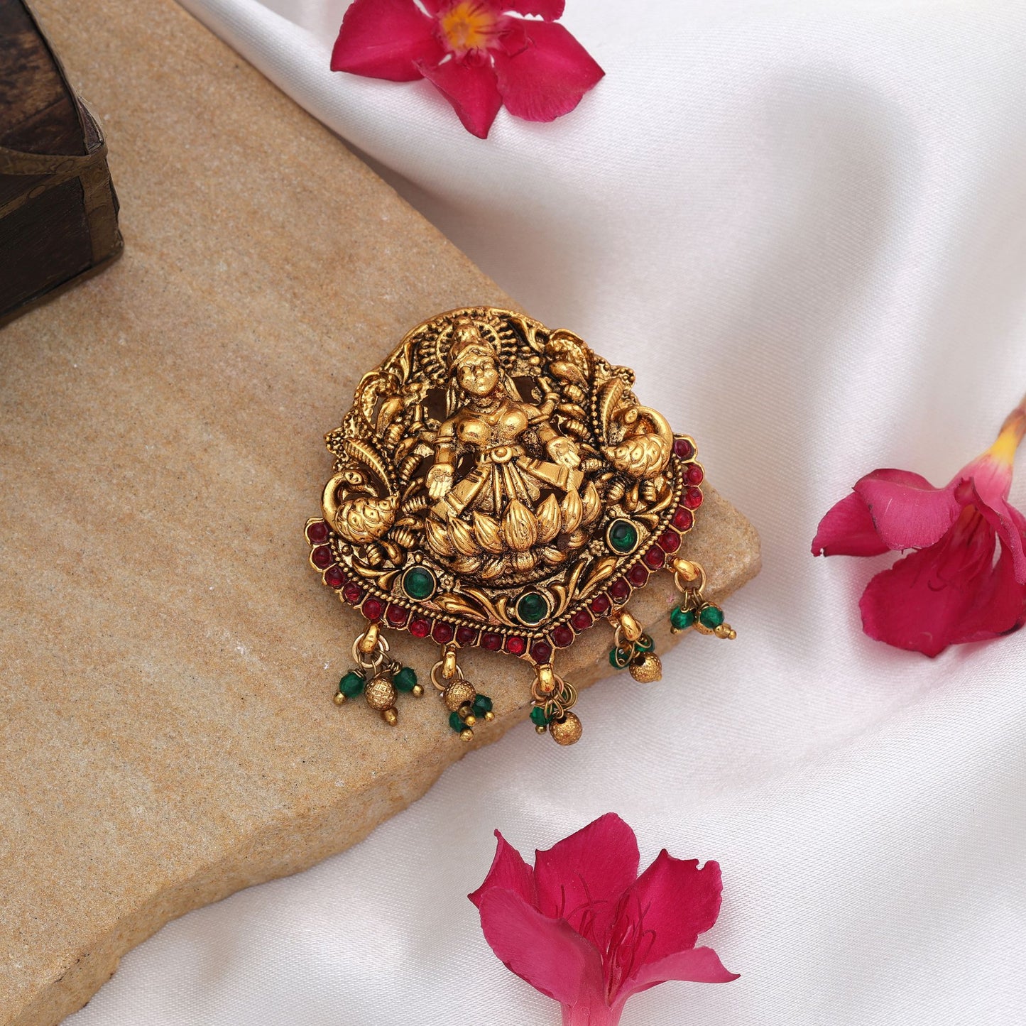 Elegant Rani & Green Color Temple Hair Barrette For Bridal Hairstyle Collection